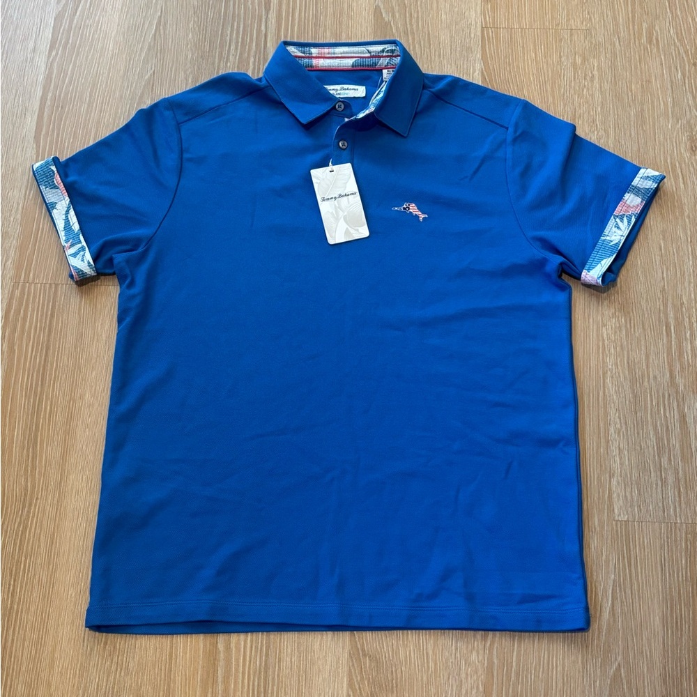 NWT  Tommy Bahama Men’s Fiesta Fronds Five O'Clock Polo Palace Blue Size Medium